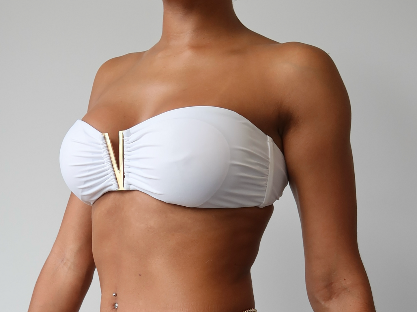 Miami Bikini Top - White Sustainable Italian Fabric with Gold Accent